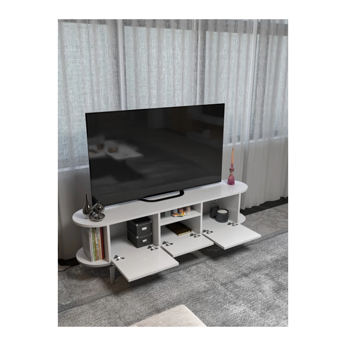 Tv Sehpası Mira Gümüş 5033 Beyaz 160 Cm 35 Cm 50 Cm