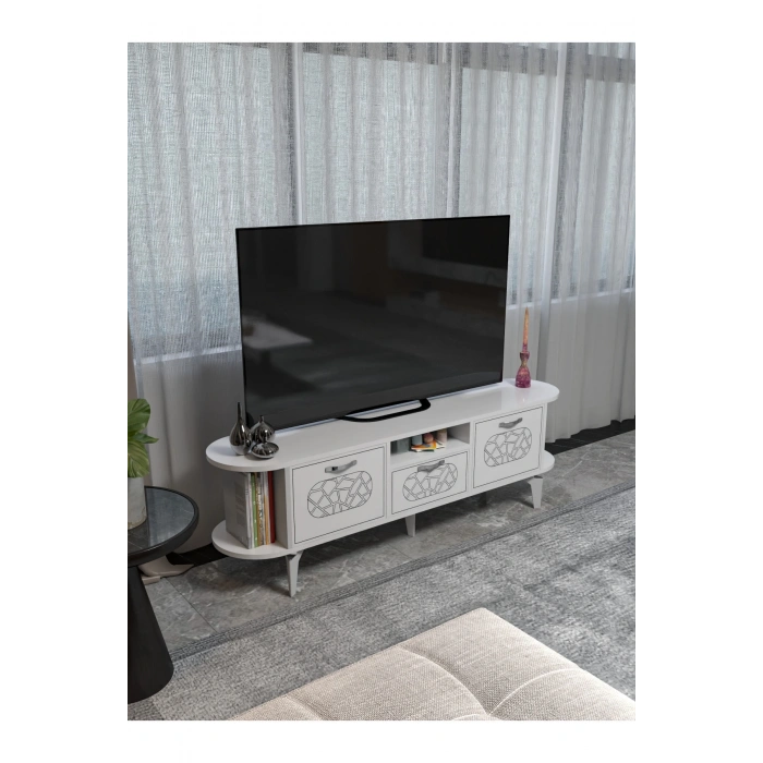 Tv Sehpası Mira Gümüş 5033 Beyaz 160 Cm 35 Cm 50 Cm