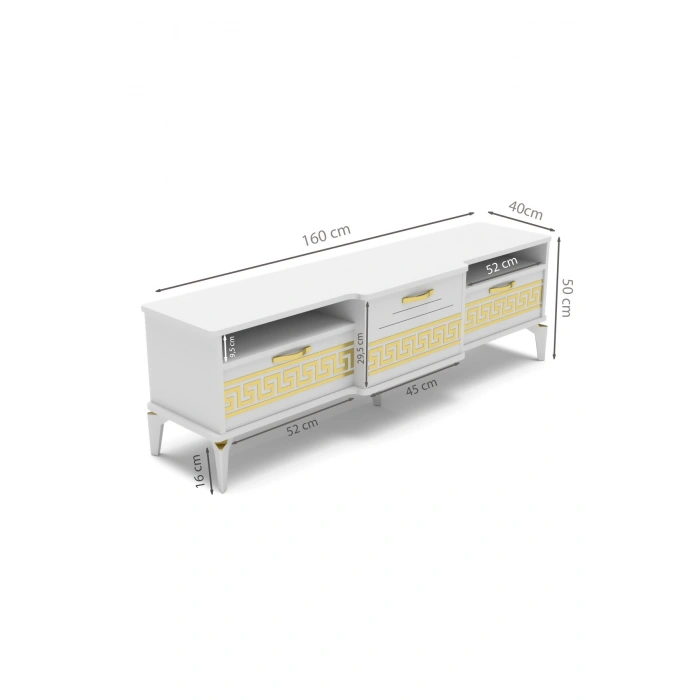 Tv Sehpası Tv Ünitesi 160 Cm Gold Beyaz Mistral 5072