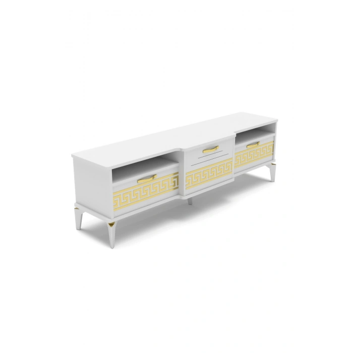 Tv Sehpası Tv Ünitesi 160 Cm Gold Beyaz Mistral 5072