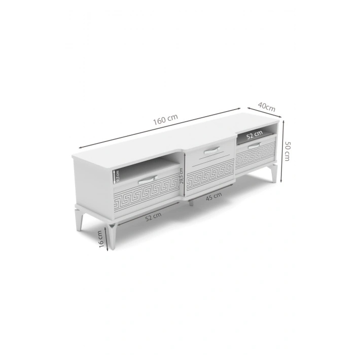 Tv Sehpası Tv Ünitesi 160 Cm Gümüş Beyaz Mistral 5073