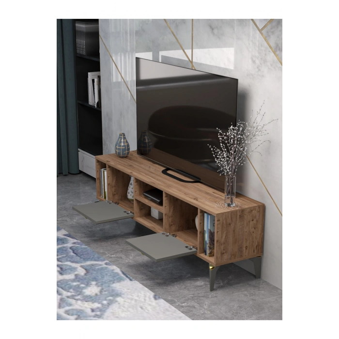 Tv Sehpası Tv Ünitesi Atlantik Çam Antrasit Gold 160 Cm Linya 5040