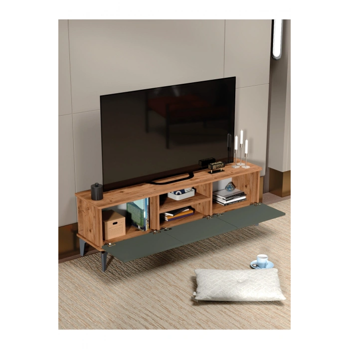 Tv Sehpası Tv Ünitesi Atlantik Çam Antrasit Gold 160 Cm Saraylı 5060