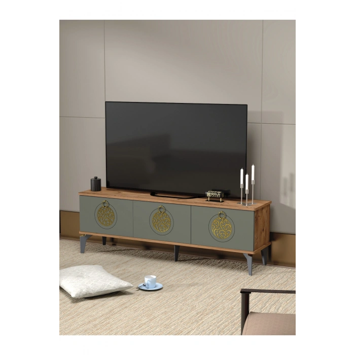 Tv Sehpası Tv Ünitesi Atlantik Çam Antrasit Gold 160 Cm Saraylı 5060
