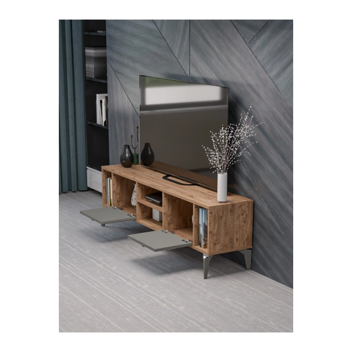 Tv Sehpası Tv Ünitesi Atlantik Çam Antrasit Gümüş 160 Cm Linya 5041