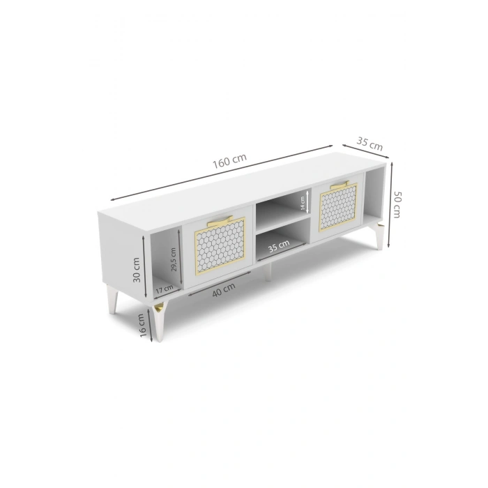 Tv Sehpası Tv Ünitesi Beyaz Gold 160 Cm Linya 5042