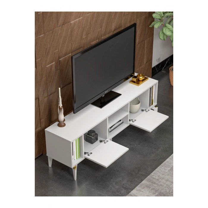 Tv Sehpası Tv Ünitesi Beyaz Gold 160 Cm Linya 5042