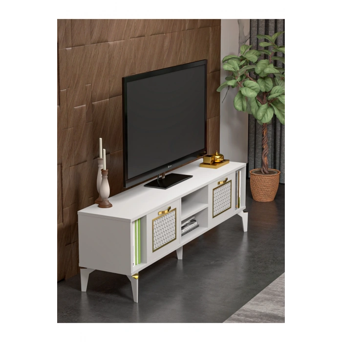 Tv Sehpası Tv Ünitesi Beyaz Gold 160 Cm Linya 5042