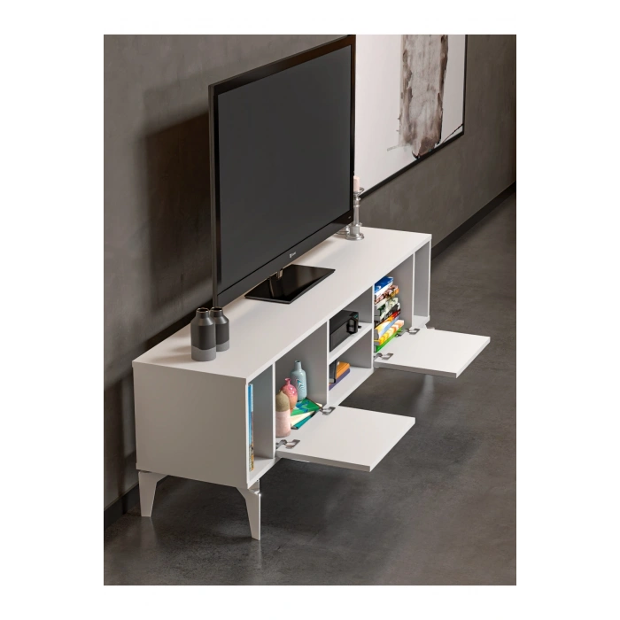 Tv Sehpası Tv Ünitesi Beyaz Gümüş 160 Cm Linya 5043