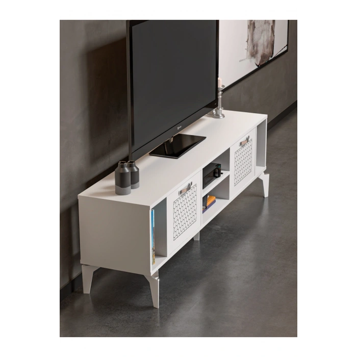 Tv Sehpası Tv Ünitesi Beyaz Gümüş 160 Cm Linya 5043