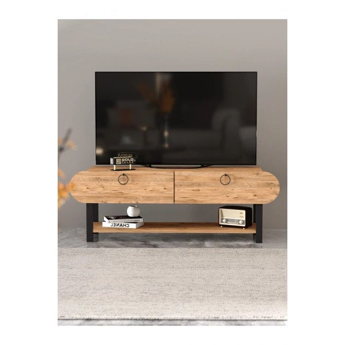 Tv Sehpası Tv Ünitesi Kapaklı Raflı Setro Atlantik Çam