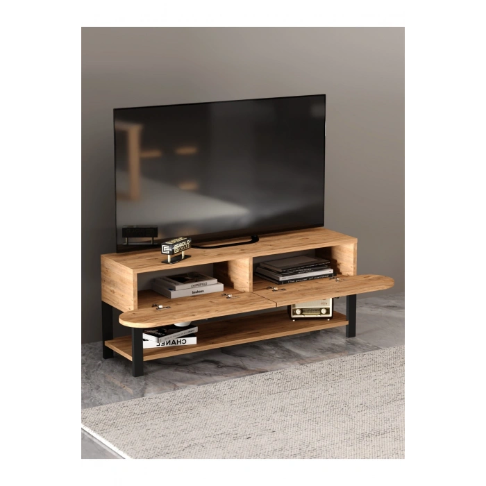 Tv Sehpası Tv Ünitesi Kapaklı Raflı Setro Atlantik Çam