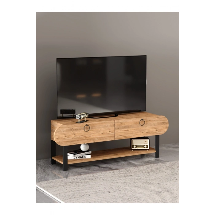Tv Sehpası Tv Ünitesi Kapaklı Raflı Setro Atlantik Çam