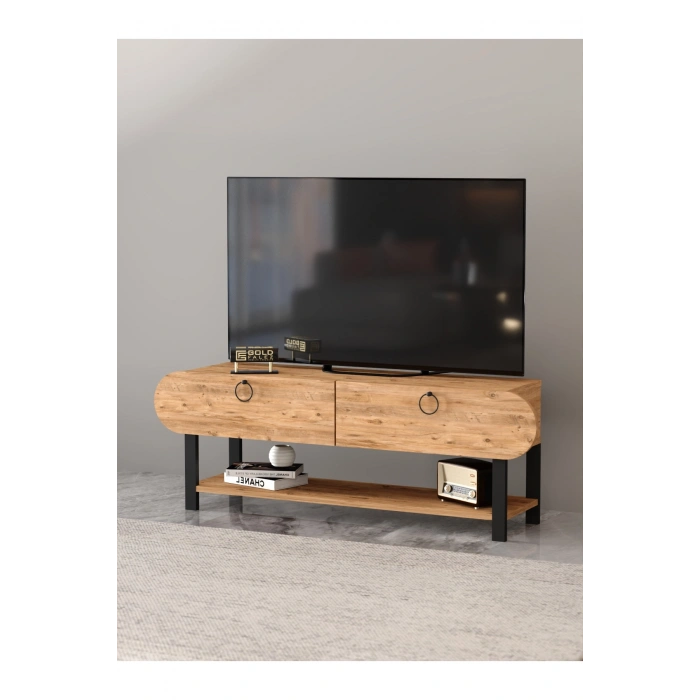 Tv Sehpası Tv Ünitesi Kapaklı Raflı Setro Atlantik Çam