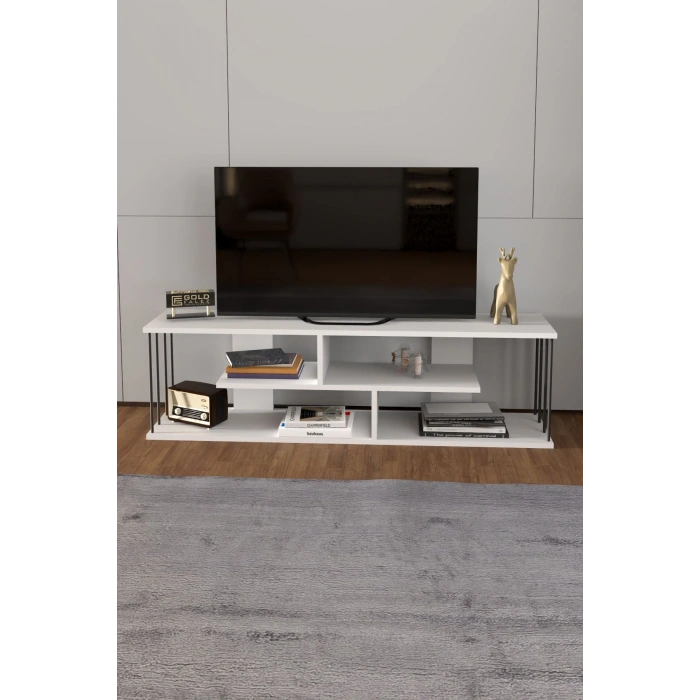 Tv Sehpası Tv Ünitesi Raflı 140 Cm Gzd Beyaz