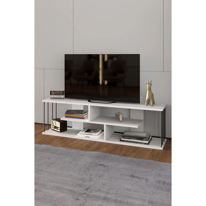 Tv Sehpası Tv Ünitesi Raflı 140 Cm Gzd Beyaz