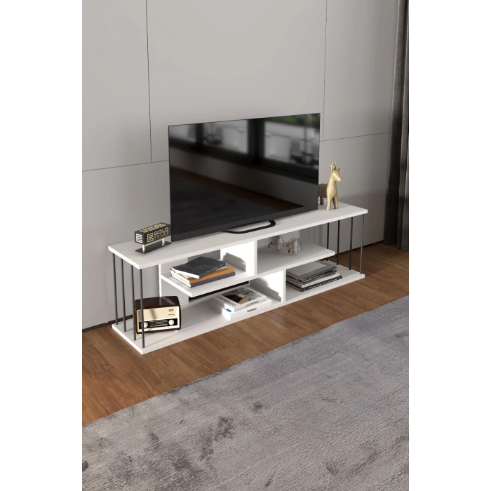 Tv Sehpası Tv Ünitesi Raflı 140 Cm Gzd Beyaz
