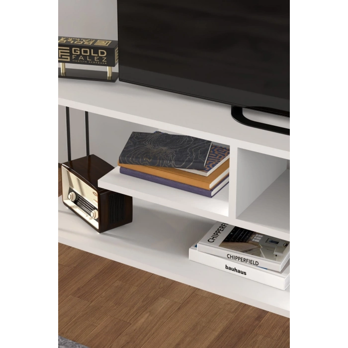 Tv Sehpası Tv Ünitesi Raflı 140 Cm Gzd Beyaz