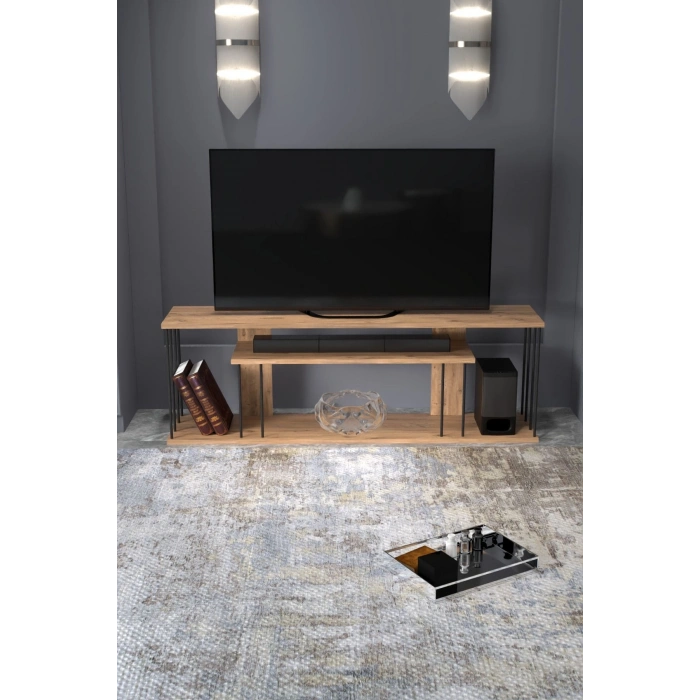 Tv Sehpası Tv Ünitesi Raflı 140 Cm Gzd Plus Atlantik Çam