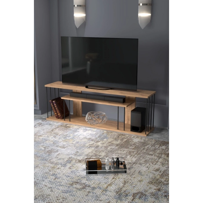 Tv Sehpası Tv Ünitesi Raflı 140 Cm Gzd Plus Atlantik Çam