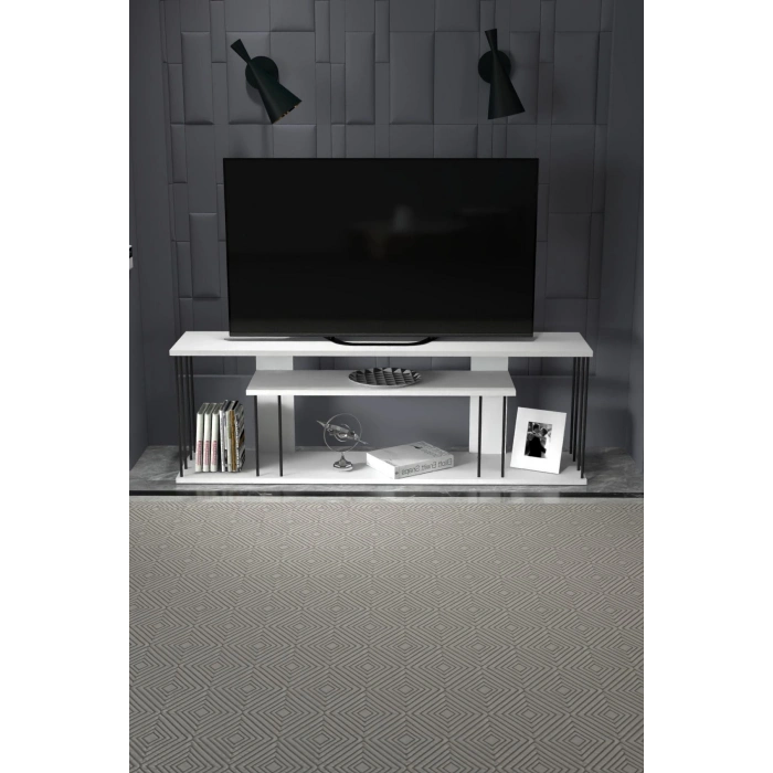 Tv Sehpası Tv Ünitesi Raflı 140 Cm Gzd Plus Beyaz