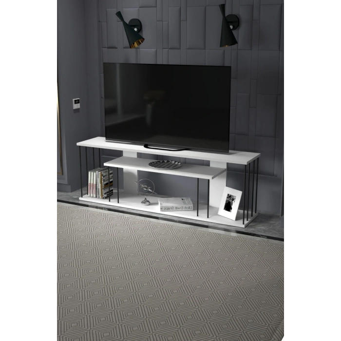 Tv Sehpası Tv Ünitesi Raflı 140 Cm Gzd Plus Beyaz