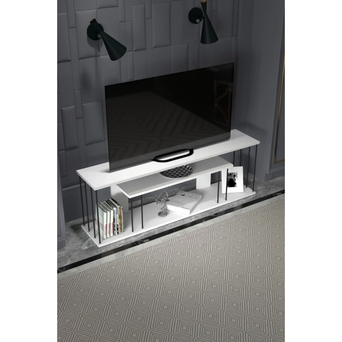 Tv Sehpası Tv Ünitesi Raflı 140 Cm Gzd Plus Beyaz