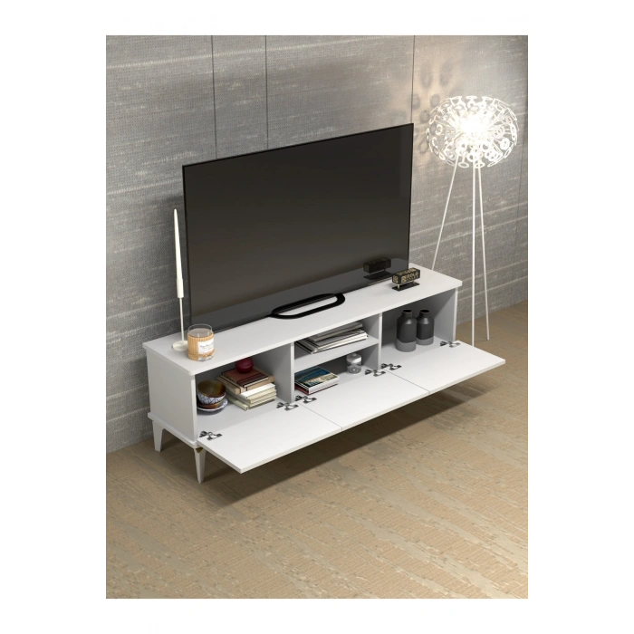 Tv Sehpası Tv Ünitesi Saraylı Beyaz Gold 5062