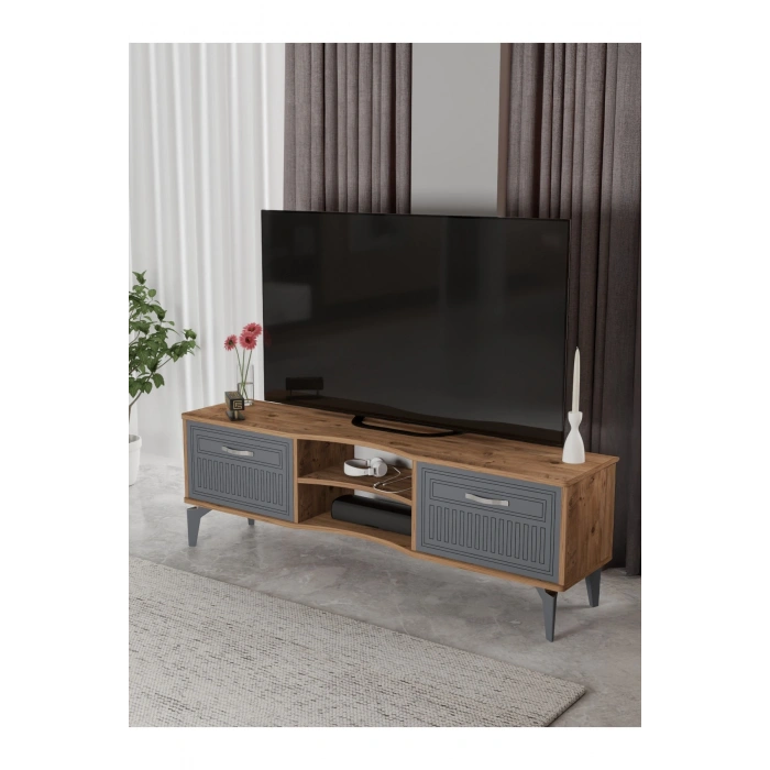 Tv Sehpası Tv Ünitesi Vera Atlantik Çam Antrasit Çizgili 5051