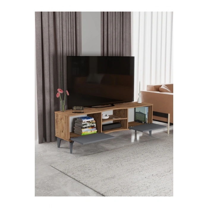 Tv Sehpası Tv Ünitesi Vera Atlantik Çam Antrasit Çizgili 5051