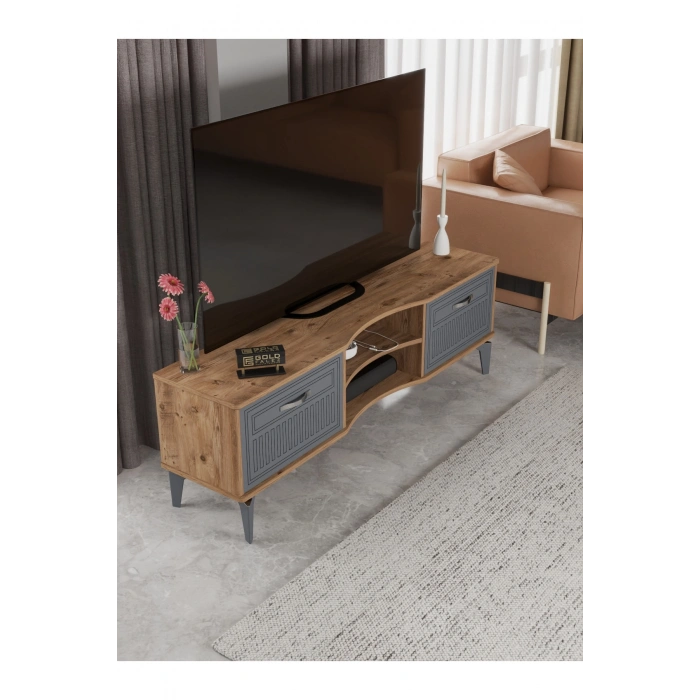 Tv Sehpası Tv Ünitesi Vera Atlantik Çam Antrasit Çizgili 5051