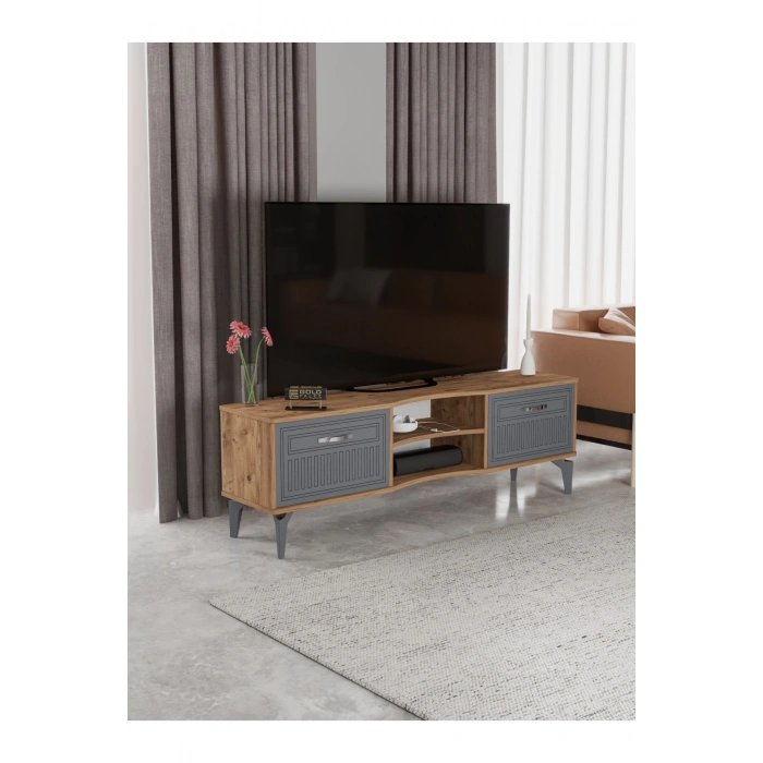 Tv Sehpası Tv Ünitesi Vera Atlantik Çam Antrasit Çizgili 5051