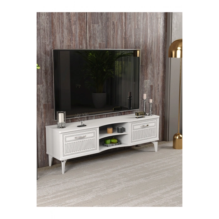 Tv Sehpası Tv Ünitesi Vera Beyaz Çizgili 5053