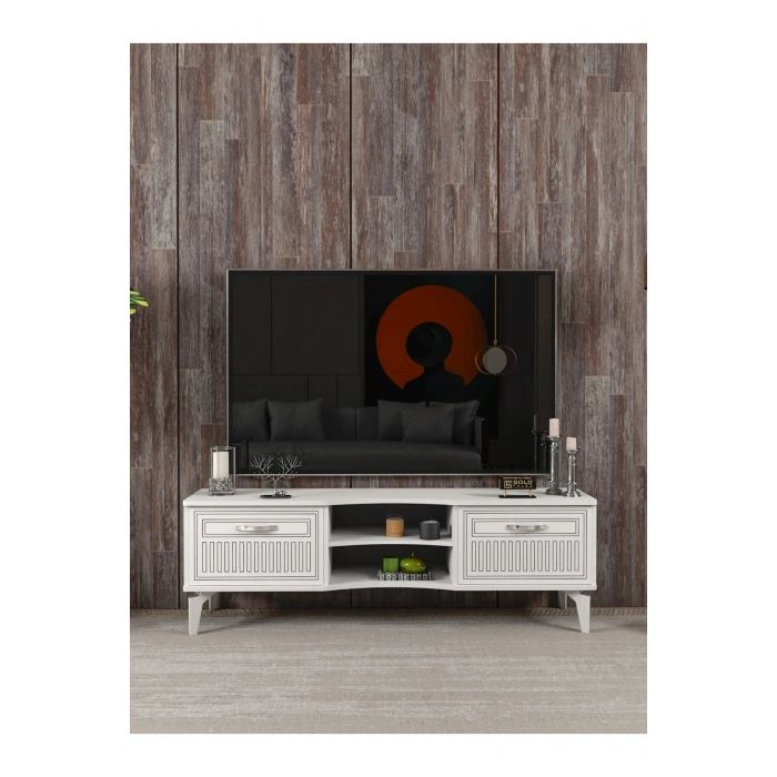 Tv Sehpası Tv Ünitesi Vera Beyaz Çizgili 5053