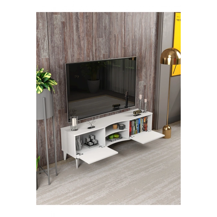 Tv Sehpası Tv Ünitesi Vera Beyaz Çizgili 5053