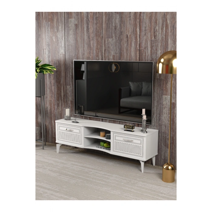Tv Sehpası Tv Ünitesi Vera Beyaz Çizgili 5053