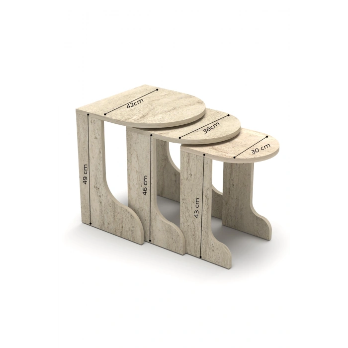 Tv Sehpası Ünitesi 2Li Orta Sehpa 3Lü Zigon Sehpa Set Üç Ürün Traverten