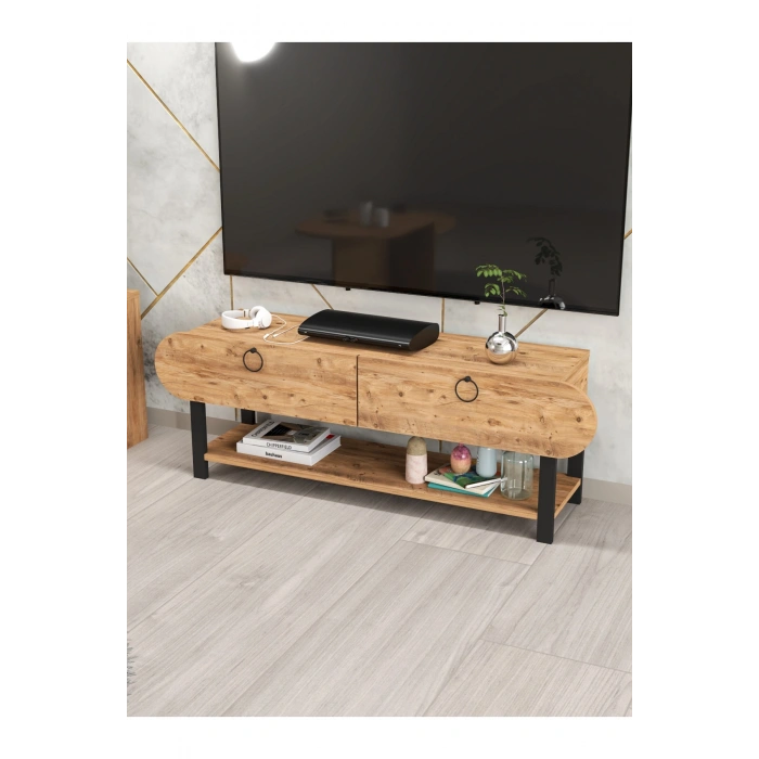 Tv Sehpası Ünitesi Tekli Orta Sehpa 3Lü Zigon Sehpa Set Üç Ürün Atlantik Çam