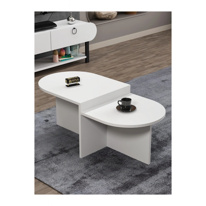 Tv Sehpası Ünitesi Tekli Orta Sehpa 3Lü Zigon Sehpa Set Üç Ürün Beyaz