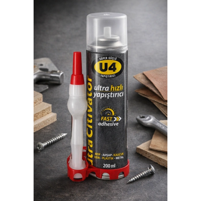 U4 Ultra Hızlı Yapıştırıcı 200 ml Süper Güçlü Şeffaf Endüstriyel Fast Adhesive MDF Ahşap Plastik Metal Deri