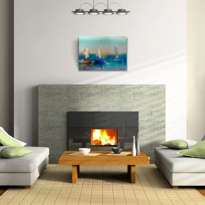 Üç Yelkenli Tekne Yağlıboya Kanvas Tablo 50 x 70