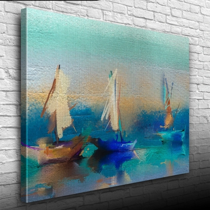 Üç Yelkenli Tekne Yağlıboya Kanvas Tablo 50 x 70