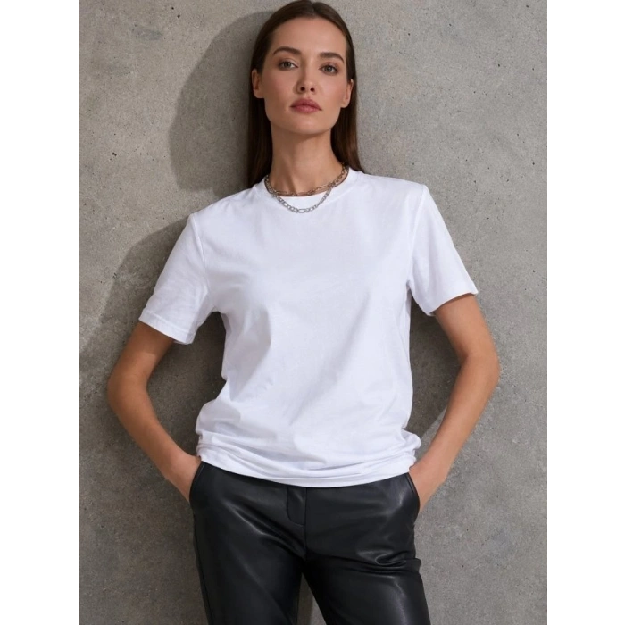 Unisex Kısa Kollu Bisiklet Yaka Basic Viskon Bluz