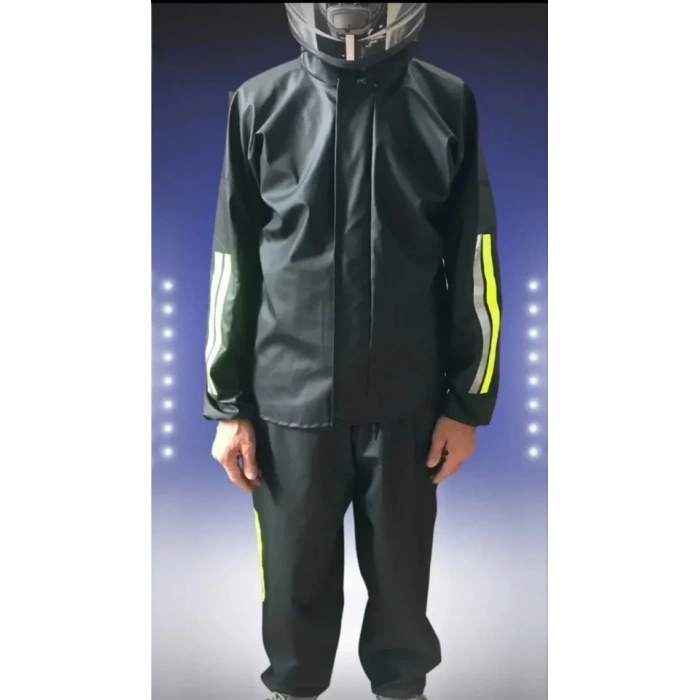 Unisex Tam Kalıp Motorcu Kurye Su Gecirmez Yağmurluk Takım - Siyah