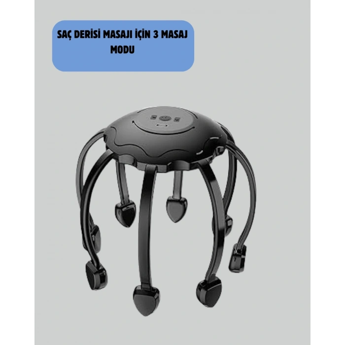 USB Şarjlı Kafa Masaj Aleti 3 Modlu 8 Başlıklı Stres Giderici