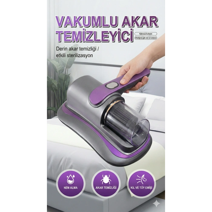 UV Işık Teknolojili Güçlü Motorlu Yatak Temizleme Cihazı - %99,9 Akar Giderme Özelliği ile