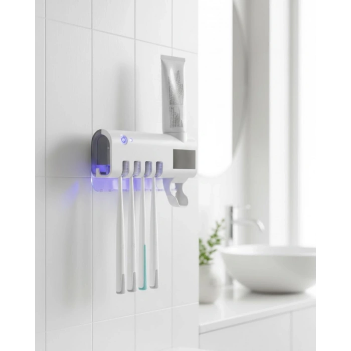 UV Sterilizasyonlu Duvara Monte Otomatik Diş Fırçası Tutucu