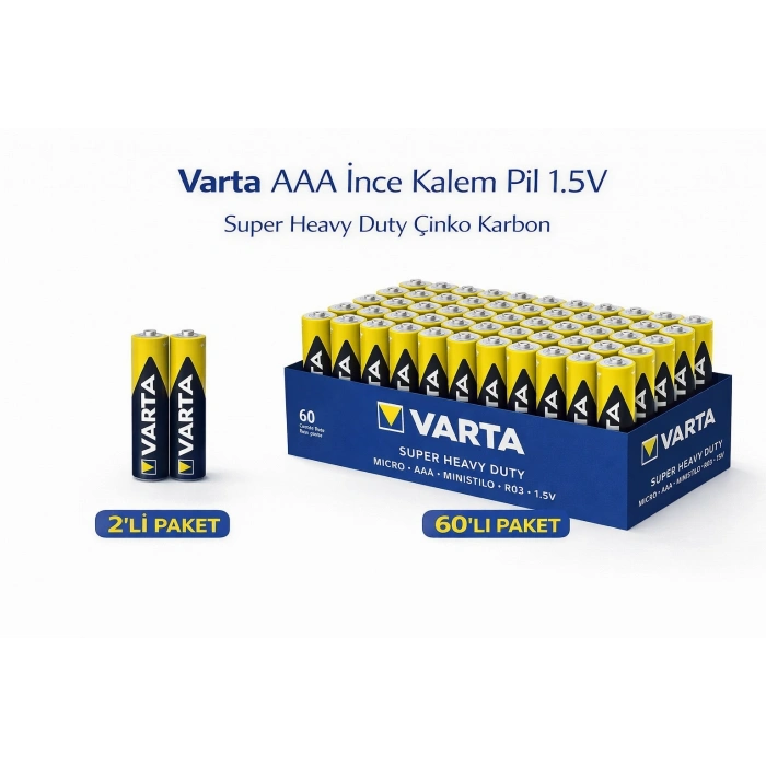 Varta AAA İnce Kalem Pil 1.5V Super Heavy Duty R03 Çinko Karbon 2li 1 Paket