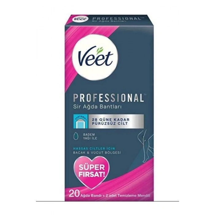 Veet Professyonel Bacak ve Vücut Bölgesi Hassas Ciltler Sir Ağda Bandı 20li