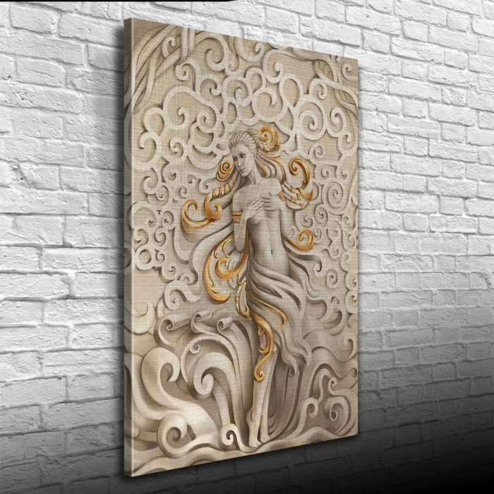 Venüs , Gri ve Altın Rengi Dekoratif Kanvas Tablo 50 x 70